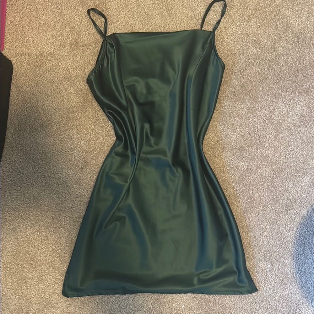 Green Mini Slip Dress with Spaghetti Straps for Cocktail